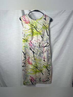 Milly White Midi Dress Abstract Colorful Print Size 10